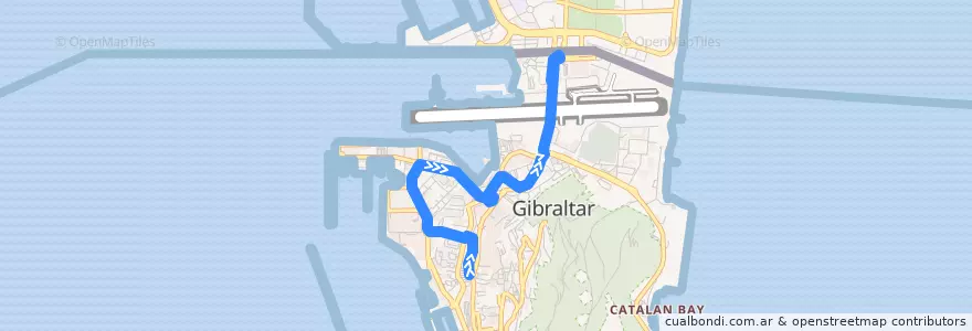 Mapa del recorrido Bus 5: Reclamation Road → Market Place → Frontier de la línea  en Gibraltar.