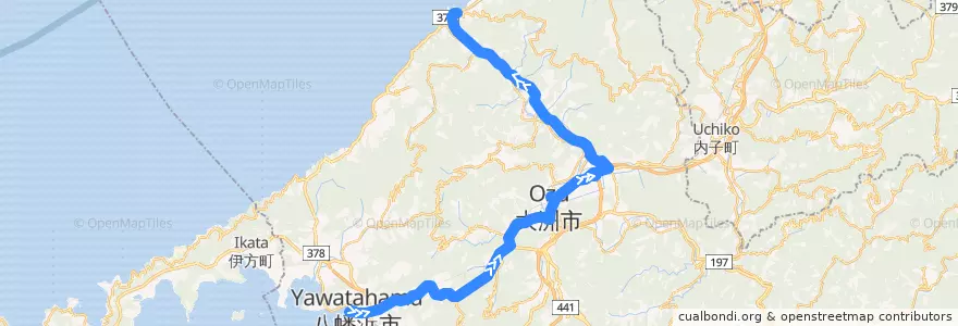 Mapa del recorrido 八幡浜長浜線 (八幡浜港 - 長浜駅前) de la línea  en Ehime Prefecture.