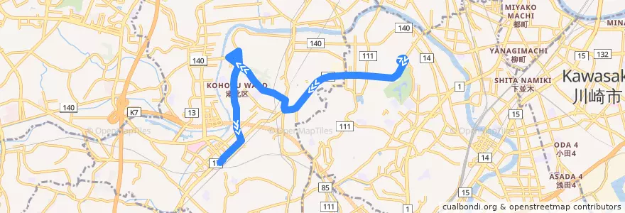 Mapa del recorrido 6系統 梶山→新横浜駅前 de la línea  en 横滨市.