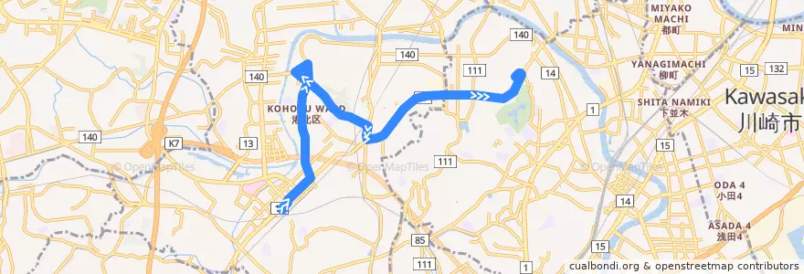 Mapa del recorrido 6系統 新横浜駅前→梶山 de la línea  en Yokohama.
