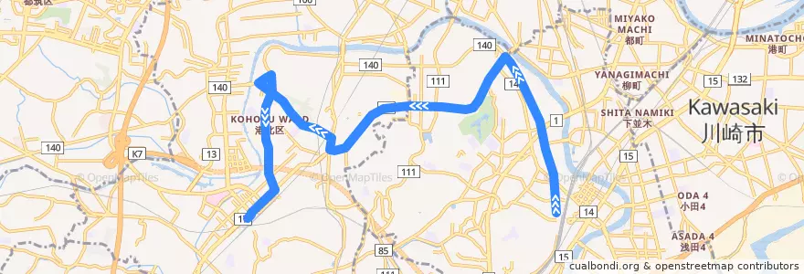 Mapa del recorrido 6系統 鶴見駅入口→新横浜駅前 de la línea  en 요코하마시.