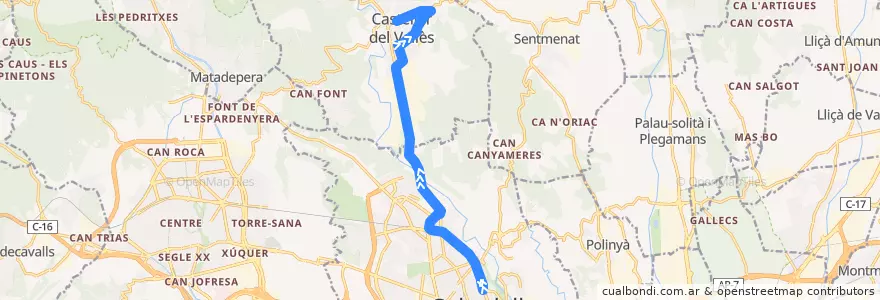 Mapa del recorrido C1 la Vallesana: Sabadell - Castellar del Vallès de la línea  en Vallès Occidental.