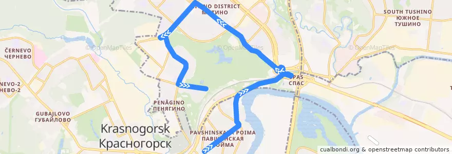 Mapa del recorrido Автобус № 1095: Павшинская Пойма - улица Рословка de la línea  en район Митино.