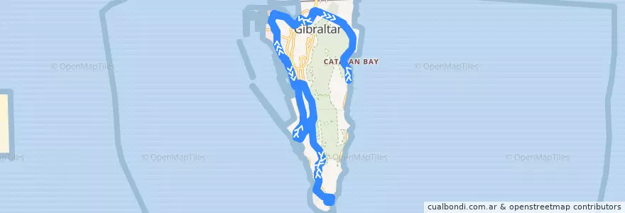 Mapa del recorrido Bus N8: Black Strap Cove → Mosque → Black Strap Cove de la línea  en Gibraltar.