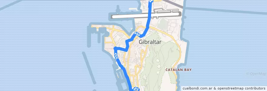 Mapa del recorrido Bus 10: Boyd Street → Frontier de la línea  en Gibraltar.