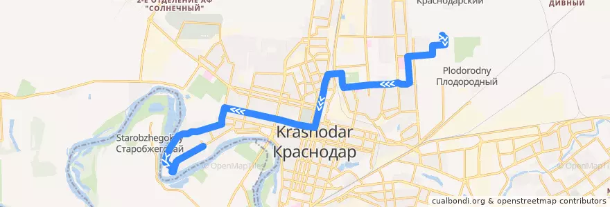 Mapa del recorrido Автобус №11: микрорайон "Губернский" => Юбилейный микрорайон de la línea  en городской округ Краснодар.