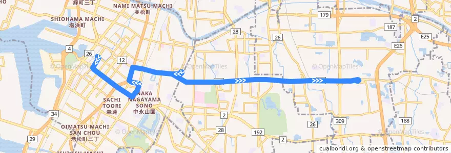 Mapa del recorrido 23: 堺駅前-河内松原駅前 de la línea  en Präfektur Osaka.