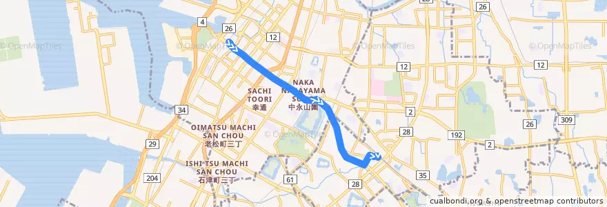 Mapa del recorrido 131: 堺駅南口-北野田駅前 de la línea  en Сакаи.