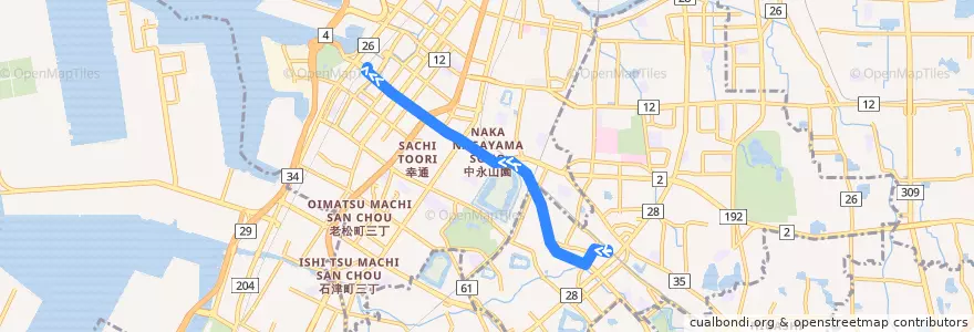 Mapa del recorrido 131: 北野田駅前-堺駅南口 de la línea  en 사카이시.