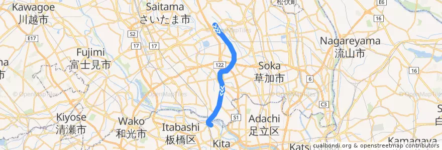 Mapa del recorrido Saitama Rapid Railway Line (Urawa-Misono->Akabane-Iwabuchi) de la línea  en Kawaguchi.
