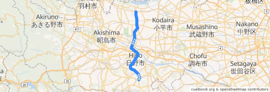 Mapa del recorrido 多摩都市モノレール線 de la línea  en Tokyo.