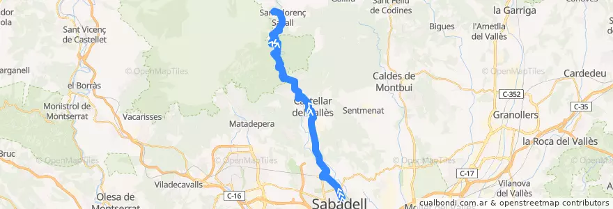 Mapa del recorrido C3 Sabadell - Castellar - Sant Llorenç de la línea  en Vallès Occidental.