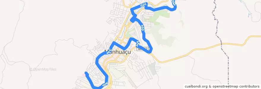 Mapa del recorrido 108 - Engenho da Serra/SUS via Zebu de la línea  en Manhuaçu.