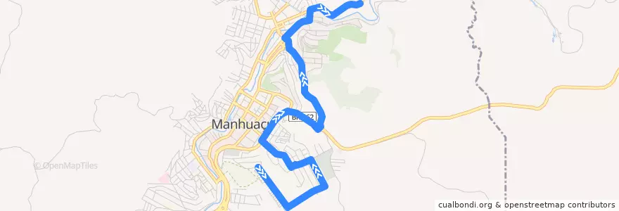 Mapa del recorrido 107 - São Francisco de Assis/Bom Pastor de la línea  en Manhuaçu.