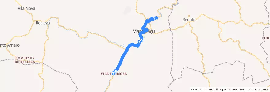 Mapa del recorrido 104 - Vila Formosa/Bom Pastor de la línea  en Manhuaçu.