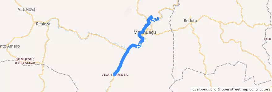 Mapa del recorrido 104 - Bom Pastor/Vila Formosa de la línea  en Manhuaçu.