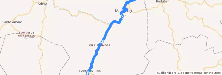 Mapa del recorrido 102 - Ponte do Silva/Bom Pastor de la línea  en Manhuaçu.
