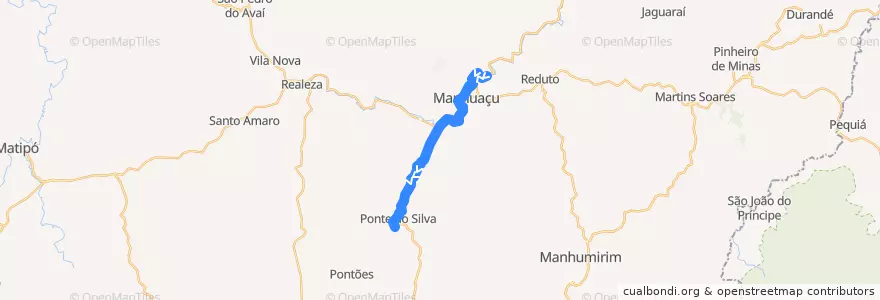 Mapa del recorrido 102 - Bom Pastor/Ponte do Silva de la línea  en Manhuaçu.