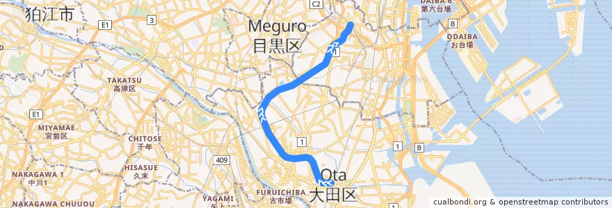 Mapa del recorrido 東急池上線 (蒲田 -> 五反田) de la línea  en Tokio.