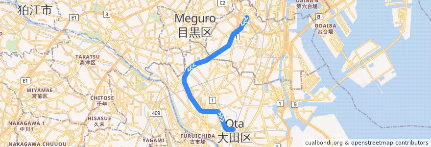 Mapa del recorrido 東急池上線 (五反田 -> 蒲田) de la línea  en 東京都.