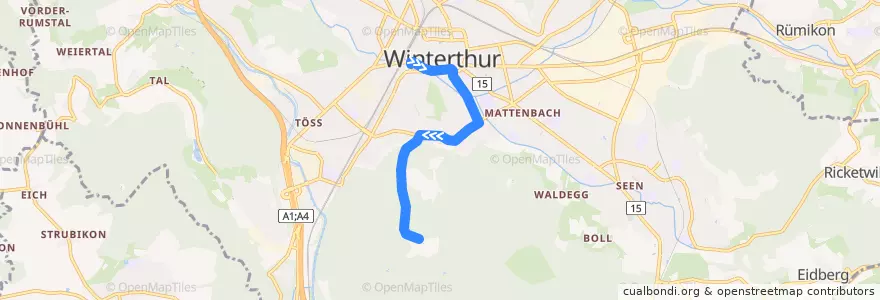 Mapa del recorrido Bus 12: Archstrasse/HB → Bruderhaus de la línea  en Winterthur.