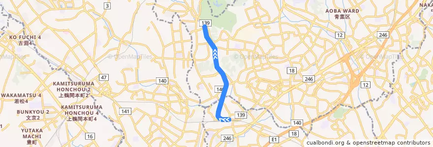 Mapa del recorrido 横浜高速鉄道こどもの国線 de la línea  en Аоба.