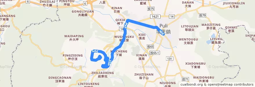 Mapa del recorrido 1 路區間車 埔里-暨南大學(往程) de la línea  en 埔里鎮.