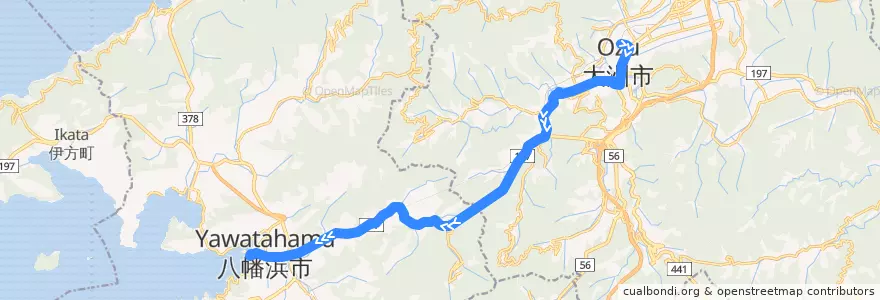 Mapa del recorrido 八幡浜大洲線 (大洲駅前 - 八幡浜港) de la línea  en Préfecture d'Ehime.