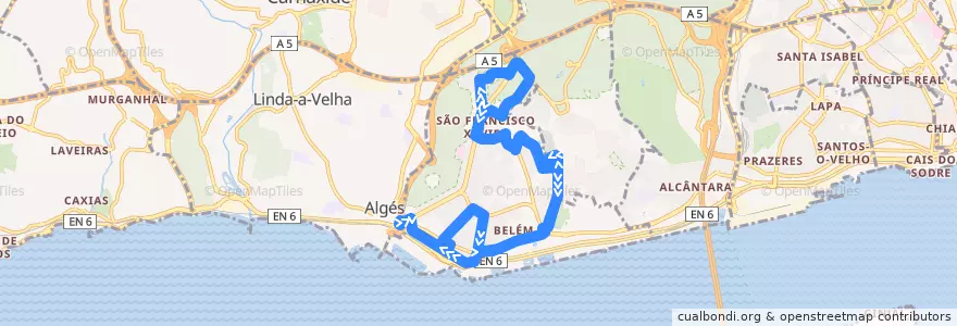 Mapa del recorrido Bus 79B: Algés → Algés de la línea  en Belém.