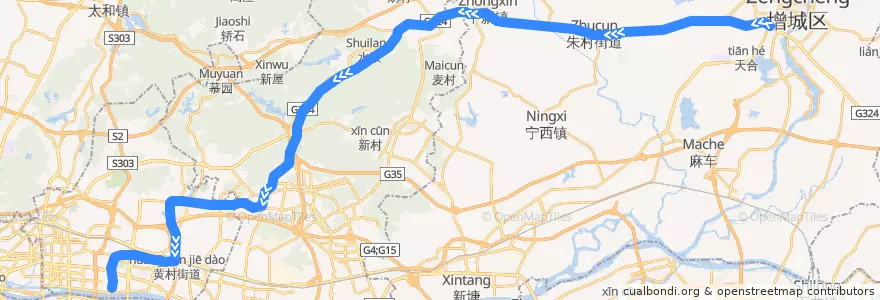 Mapa del recorrido 广州地铁21号线（增城广场→员村） de la línea  en Cantón.