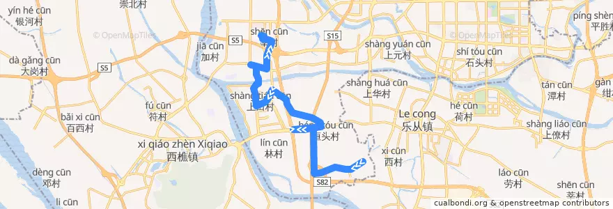 Mapa del recorrido 142路(罗园村-华南交通电子产业园) de la línea  en 禅城区 (Chancheng).
