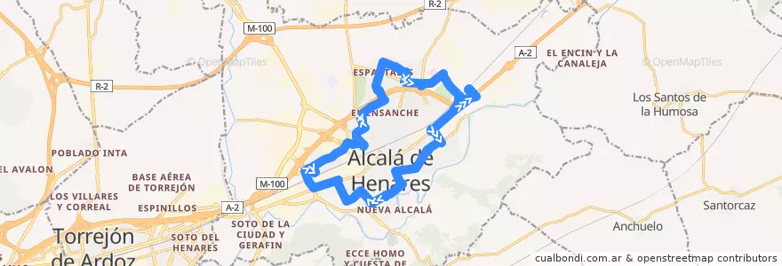 Mapa del recorrido Bus Línea 1A: Circular de la línea  en Alcalá de Henares.