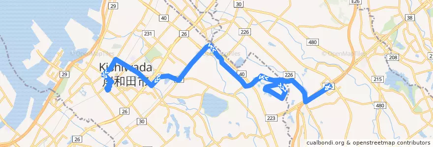 Mapa del recorrido 666: 和泉中央駅-岸和田駅前 de la línea  en 岸和田市.