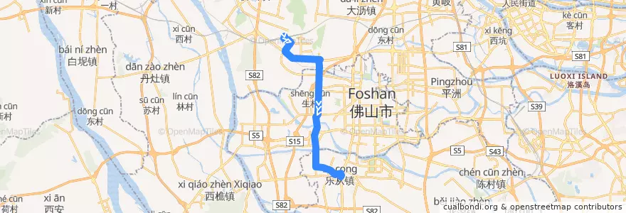 Mapa del recorrido K340路(乐从交通中心-佛山西站) de la línea  en 仏山市.