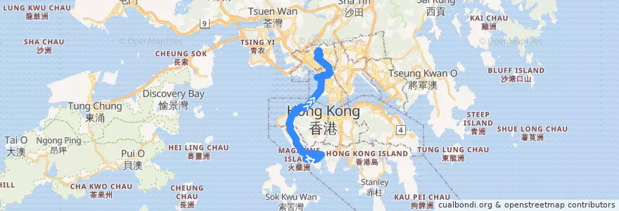 Mapa del recorrido 過海隧巴X970線 Cross-harbour Bus X970 (海怡半島 South Horizons → 蘇屋 So Uk) de la línea  en Nuevos Territorios.