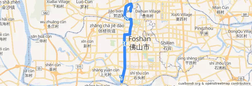 Mapa del recorrido 177路(佛山家博城总站-城北中学) de la línea  en 禅城区 (Chancheng).