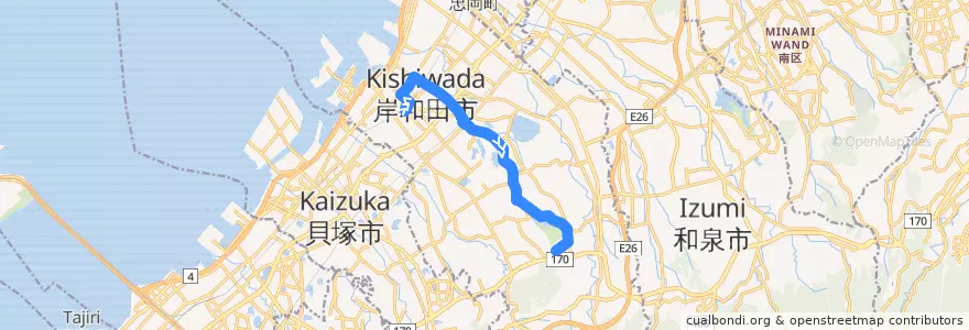 Mapa del recorrido 622: 岸和田駅前-道の駅愛彩ランド de la línea  en 岸和田市.