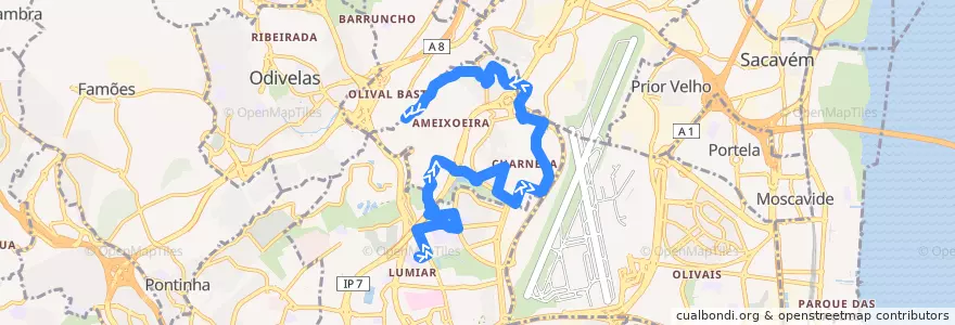 Mapa del recorrido Bus 40B: Lumiar → Alto do Chapeleiro de la línea  en Lissabon.