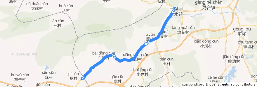Mapa del recorrido 582路(合水客运站-迳尾村) de la línea  en 高明区 (Gaoming).