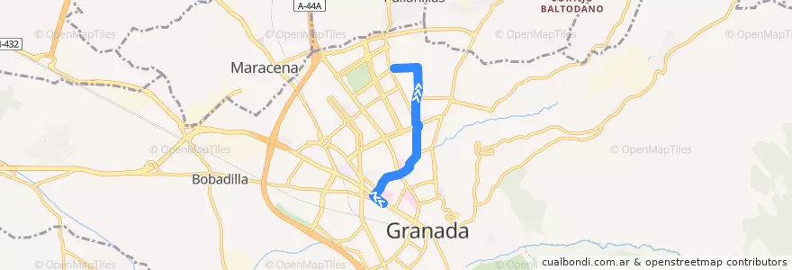 Mapa del recorrido Bus N6: Caleta → Avenida de Pulianas → Casería del Cerro de la línea  en Grenade.