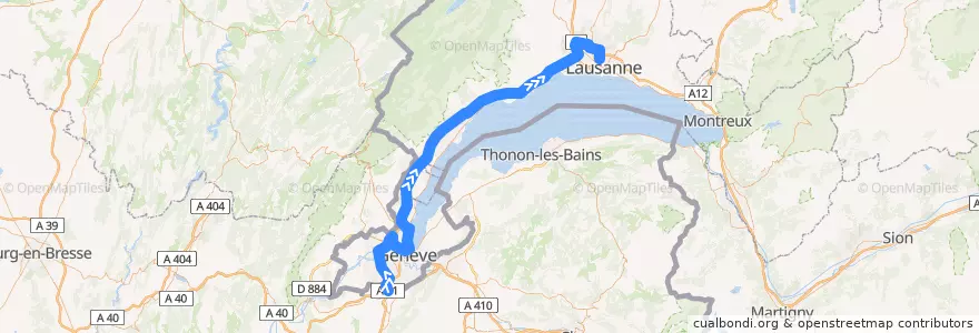 Mapa del recorrido Flixbus 1739: Grenoble, Gare routière => Lausanne P+R Vélodrome de la línea  en Schweiz.