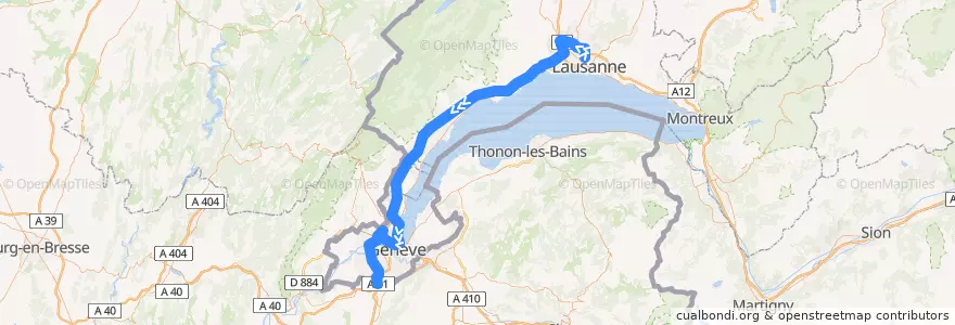 Mapa del recorrido Flixbus 1739: Lausanne P+R Vélodrome => Grenoble, Gare routière de la línea  en Zwitserland.