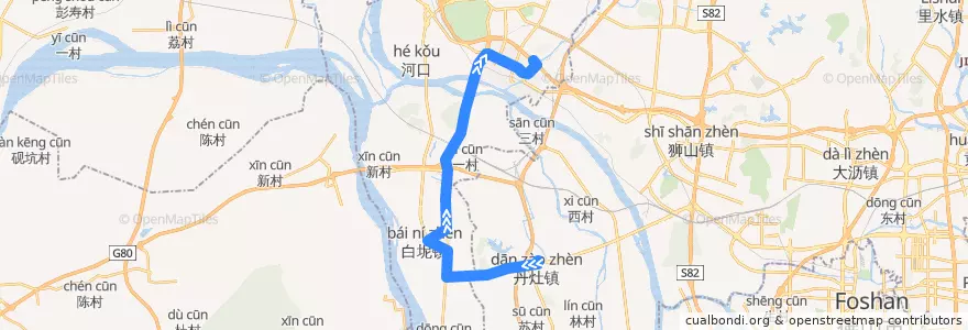 Mapa del recorrido K651路(丹灶汽车客运站-高丰公园首末站) de la línea  en 三水区.