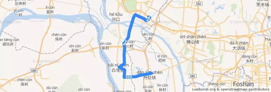 Mapa del recorrido K651路(高丰公园首末站-丹灶汽车客运站) de la línea  en 仏山市.