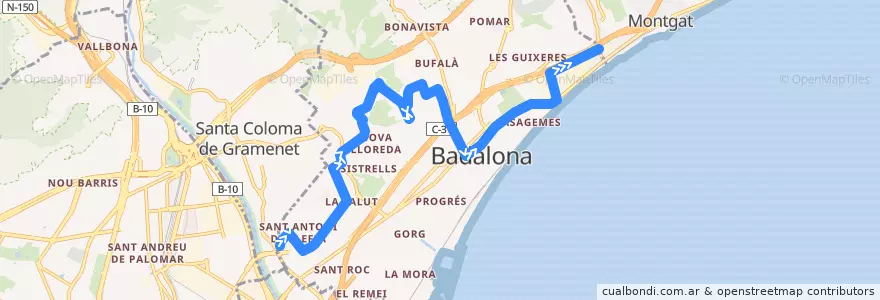 Mapa del recorrido B2 BADALONA (HOSPITAL ESPERIT SANT -MANRESÀ) de la línea  en Badalona.