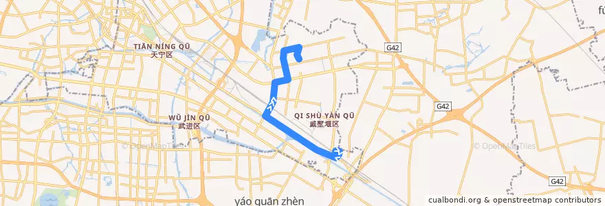 Mapa del recorrido 77 戚墅堰火车站-潞城公交中心站 de la línea  en 武进区 (Wujin).