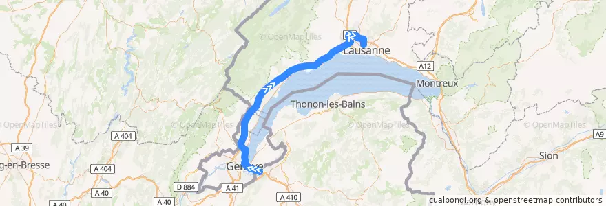 Mapa del recorrido Flixbus N405: Venedig, Tronchetto => Lausanne P+R Vélodrome de la línea  en Schweiz.