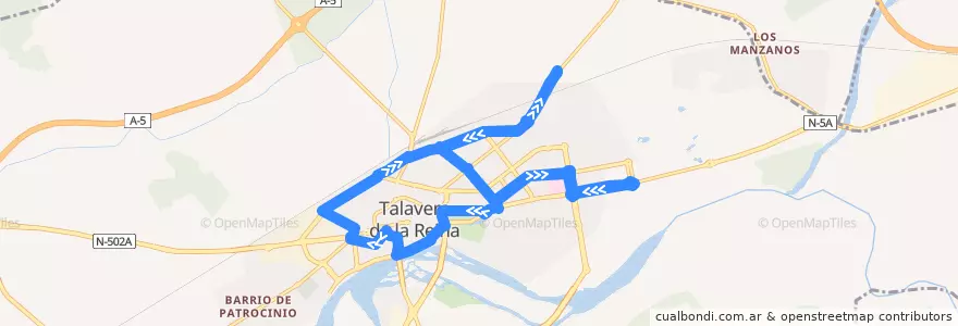 Mapa del recorrido Circular 9 (Laborables por Montecarlo) de la línea  en Talavera.