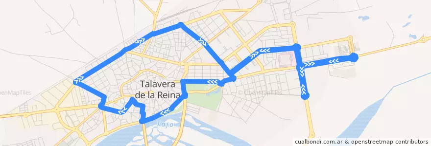 Mapa del recorrido Circular 9 (Laborables por I.E.S. Padre Juan de Mariana) de la línea  en Talavera.