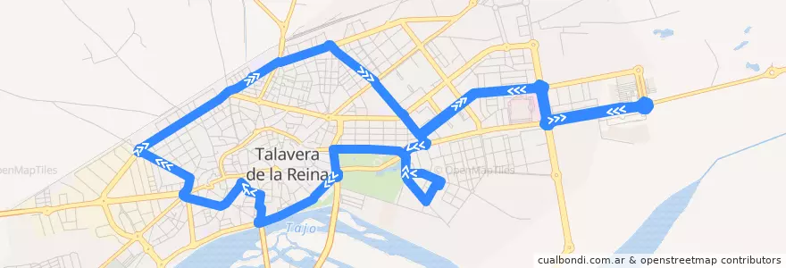 Mapa del recorrido Circular 9 (Laborables por Moreras) de la línea  en Talavera.